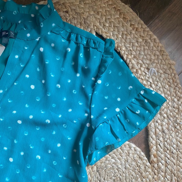 NWT J. CREW GREEN POLKA DOT RUFFLE BLOUSE SZ M - Picture 4 of 5